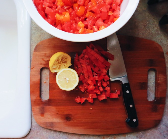 chopping tomatoes